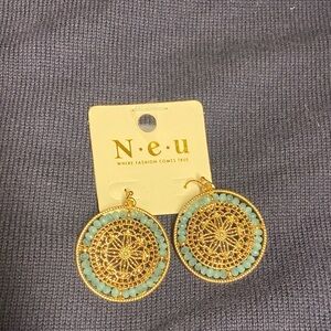 Source Unknown Gold and Teal Earrings